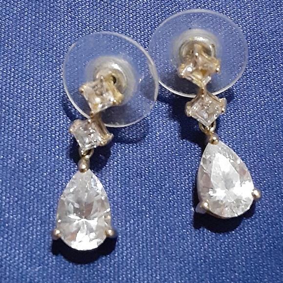 Faux Diamond Teardrop Dangle Earrings - Picture 3 of 3
